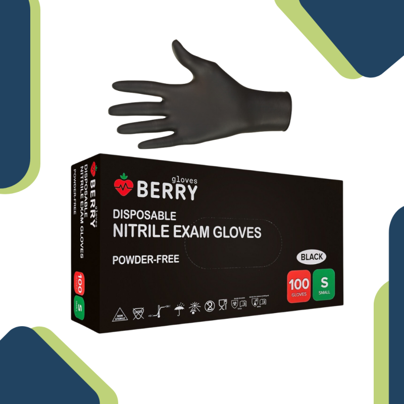 Vienkartinės nitrilinės pirštinės Berry, juodos, 50 porų
