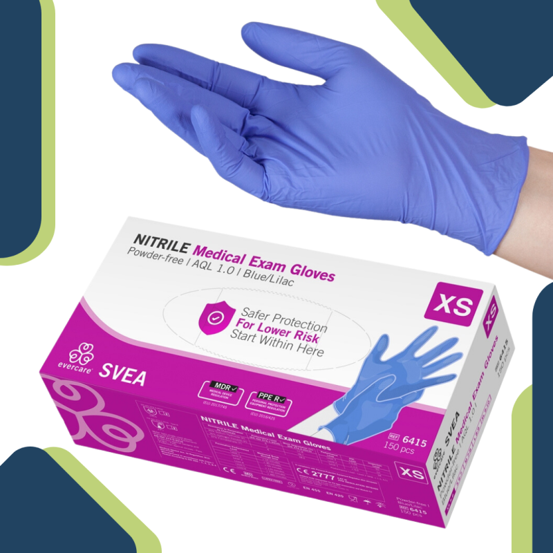 Vienkartinės nitrilinės pirštinės, evercare Nitrile SVEA, melsvai violetinės sp.,  75 poros