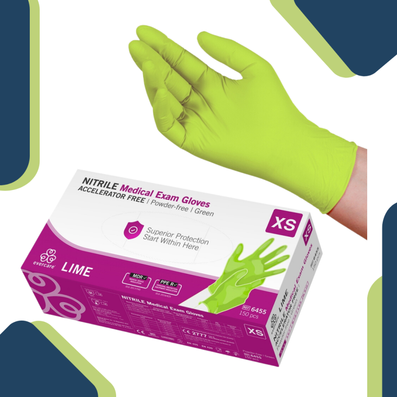 Vienkartinės nitrilinės pirštinės, evercare Nitrile LIME, salotinės sp., 75 poros